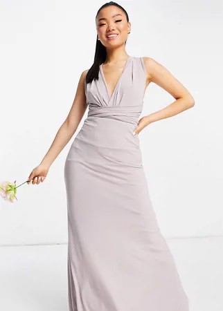 Светло-серое платье-трансформер макси для подружки невесты TFNC Petite Bridesmaid-Серый