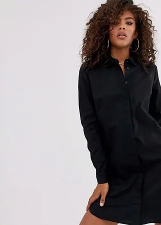 Черное хлопковое платье-рубашка мини ASOS DESIGN Tall-Черный цвет