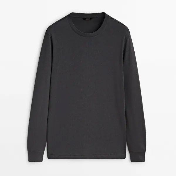 Лонгслив Massimo Dutti Cotton, темно-серый