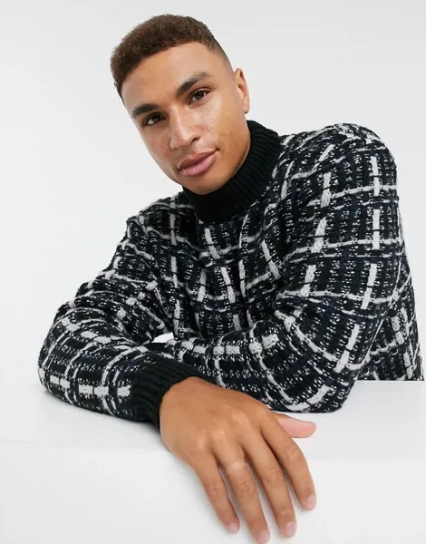 Фактурный джемпер в клетку ASOS DESIGN-Черный цвет