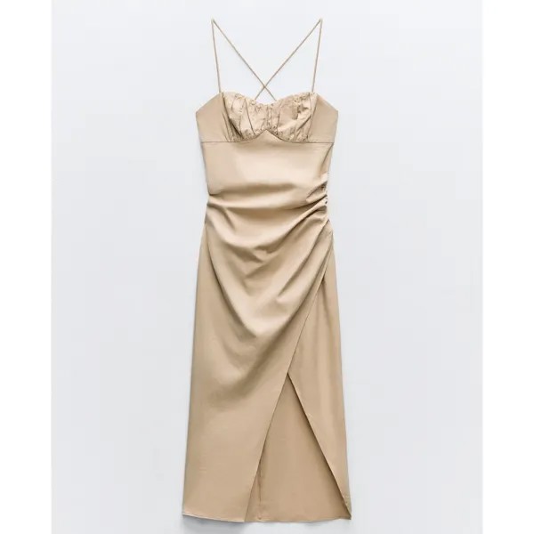 Платье Zara Linen Blend Midi, песочный