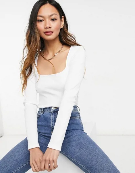 Белый лонгслив с квадратным вырезом River Island