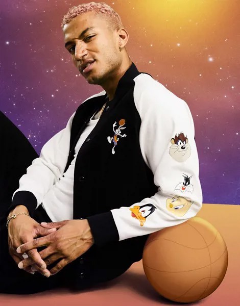 Бомбер с принтом логотипа ASOS DESIGN Space Jam 2-Голубой