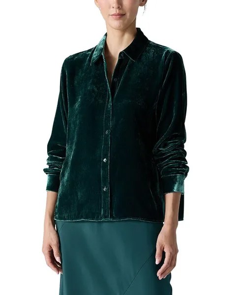 Бархатная легкая рубашка с классическим воротником Eileen Fisher, зеленый