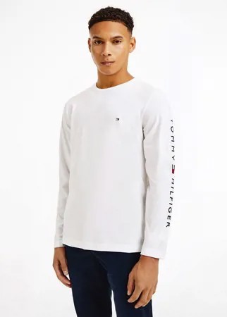 Белый лонгслив с логотипом с флагом на рукаве Tommy Hilfiger