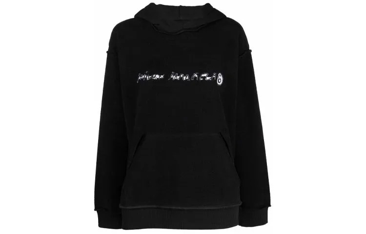Хлопковая худи MM6 Maison Margiela с вышивкой логотипа, черная одежда, цвет Black