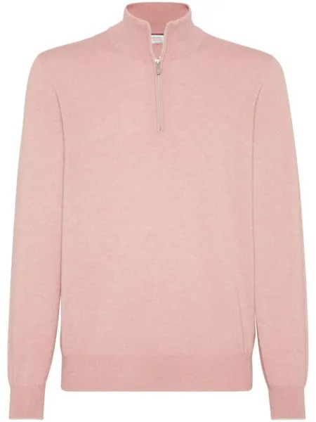 Brunello Cucinelli кашемировый джемпер с воротником на молнии, розовый