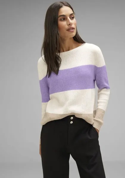 STREET ONE вязаный свитер, с блочными полосками, цвет Soft Pure Lilac