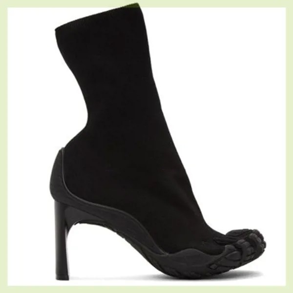 Женские ботинки-носки с пятью пальцами, полусапожки в странном стиле на высоком каблуке, женские короткие ботинки на высоком каблуке без застежки, брендовый дизайн 2023