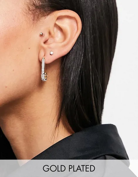 Серьги в виде английской булавки с позолотой 14 карат и стразами ASOS DESIGN-Золотистый