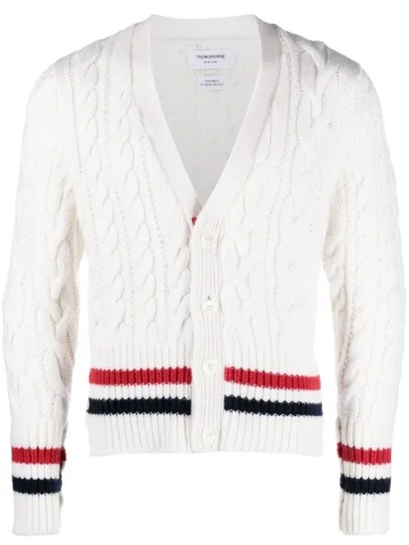 Кардиган косой вязки RWB с V-образным вырезом Thom Browne, белый