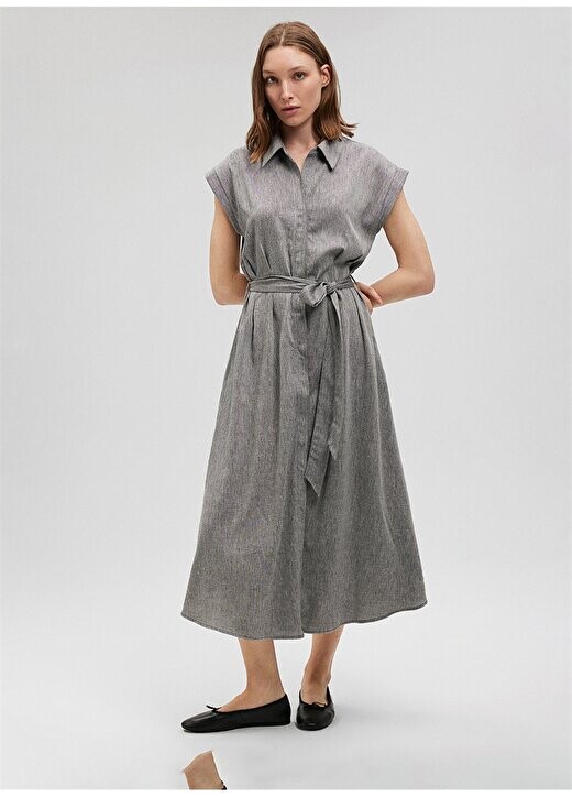 Серое стандартное платье с воротником рубашки M1310510-87033-WOVEN MIDI DRESS Mavi, серый