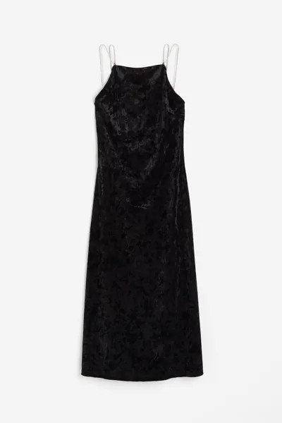 Платье H&M Rhinestone-strap Velour, черный