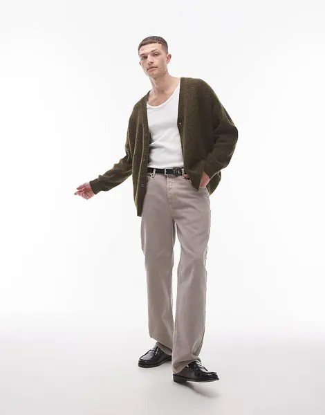 Topman – кардиган свободного кроя с начесом цвета хаки