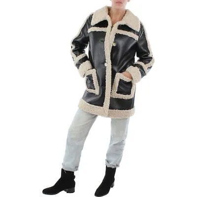 Женская черная кожаная куртка миди Badgley Mischka из искусственной овчины S BHFO 3390