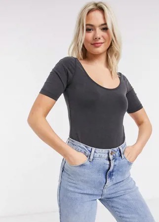 Черное боди с глубоким вырезом ASOS DESIGN-Серый