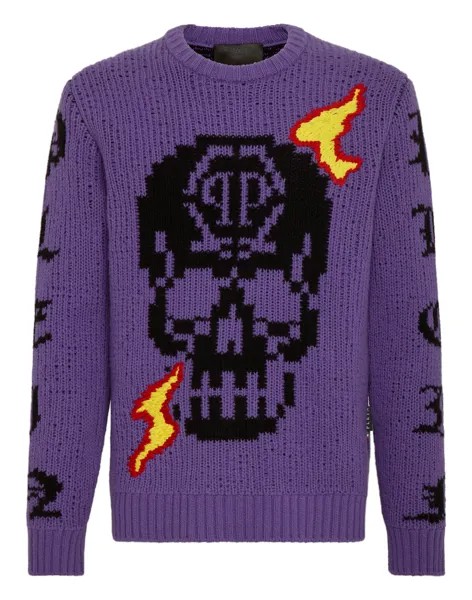 Пуловер с круглым вырезом LS Philipp Plein, фиолетовый