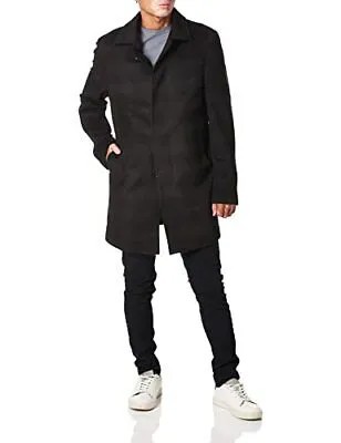 Мужское пальто из смесовой шерсти приталенного кроя DKNY, темно-синяя клетка, 42