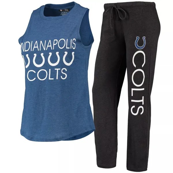 Женский комплект Concepts Sport Black/Royal Indianapolis Colts Muscle Майка и брюки для сна