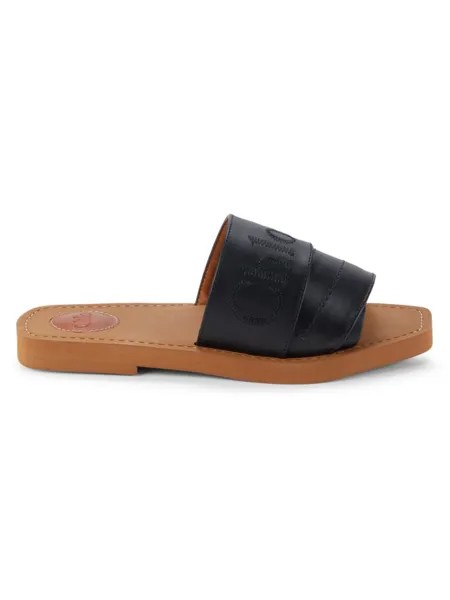 Кожаные сандалии на плоской подошве с логотипом Woody Chloé, цвет Brown Black