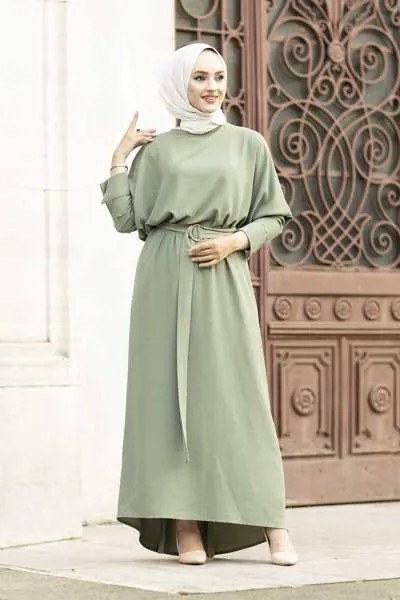 Платье с рукавом летучая мышь Ferace SAG-мятный зимний осенний 2021 Стандартный головной платок исламский Турция