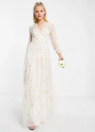 Свадебное платье макси цвета слоновой кости с цветочной вышивкой Needle & Thread Frieda Ditsy-Белый