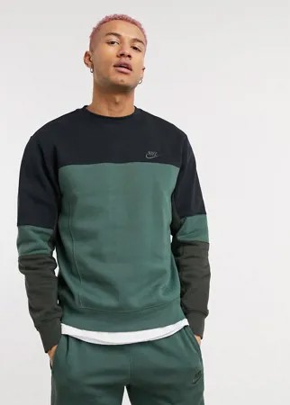 Свитшот в стиле колор блок черного цвета и хаки с круглым вырезом Nike-Черный цвет
