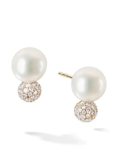 David Yurman 18kt yellow gold Solari diamond and pearl stud earrings