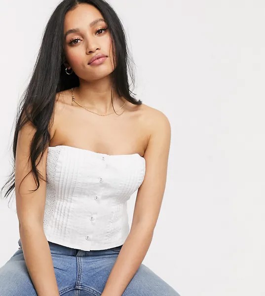 Топ на пуговицах с вышивкой ришелье Fashion Union Petite-Белый