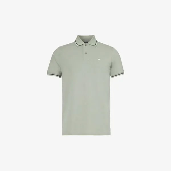Рубашка-поло стандартного кроя из эластичного хлопкового пике с вышитым логотипом Emporio Armani, цвет salvia