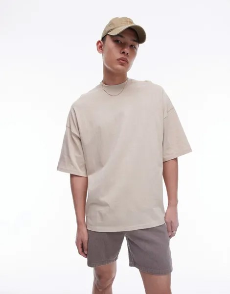 Topman – футболка каменно-бежевого цвета очень большого кроя