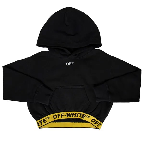 Off-White Kids Укороченная худи с логотипом в индустриальном стиле, цвет Черный/Желтый