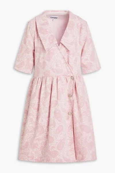 Джинсовое платье мини с запахом и принтом пейсли Ganni, розовый
