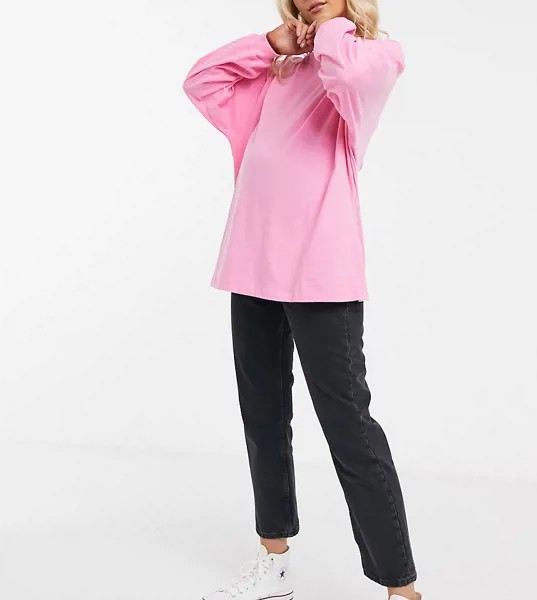 Розовый oversized-лонгслив с манжетами ASOS DESIGN Maternity
