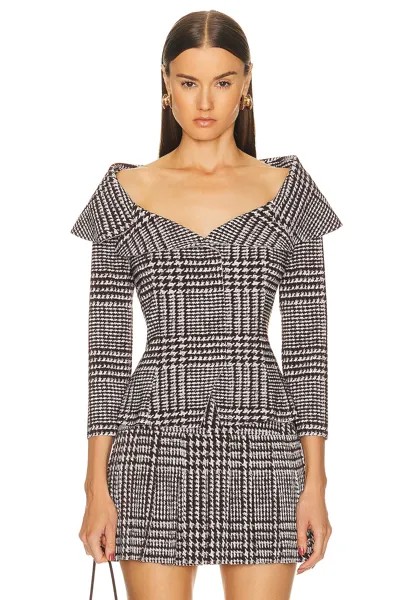 Куртка Norma Kamali Off Shoulder Single Breasted, цвет Chocolate Glenn Plaid Tweed