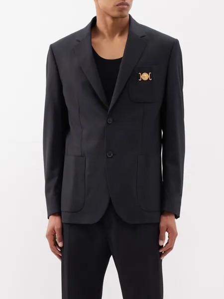 Шерстяной костюмный пиджак с декором medusa head Versace, черный