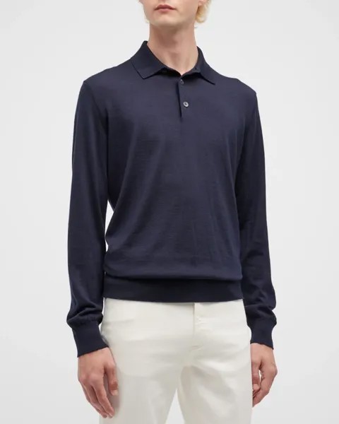 Мужская рубашка-поло из кашемира и шелка ZEGNA, цвет Navy Solid