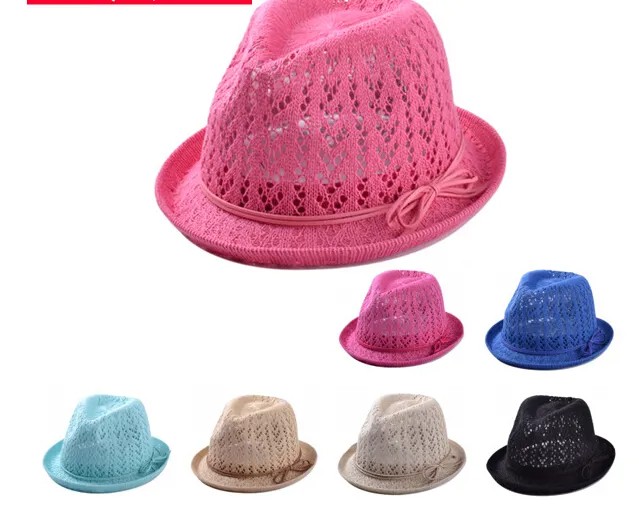 Женская соломенная шляпа от солнца, 10 шт./лот, однотонная, летняя, повседневная, с вырезами, с бантом, бесплатная доставка
