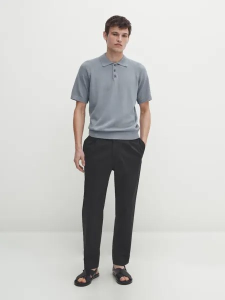 Трикотажная рубашка-поло с короткими рукавами Massimo Dutti, серый