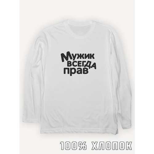 Лонгслив PRINTHAN Лонгслив с принтом Мужик всегда прав унисекс, белый, размер L (48-50), белый