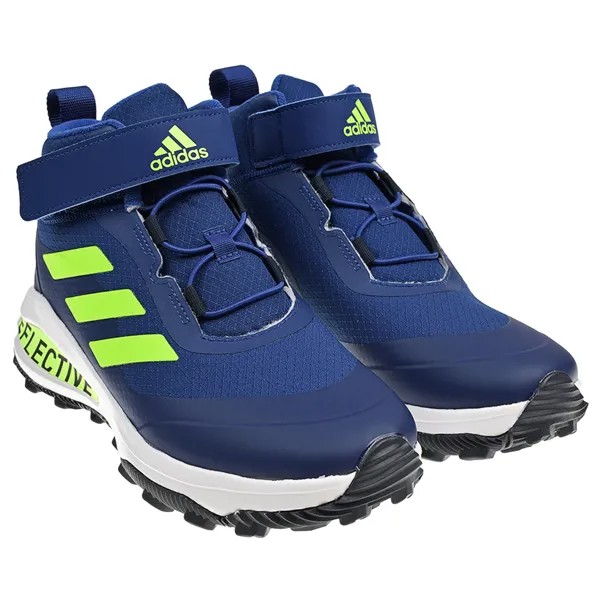 Синие высокие кроссовки с салатовыми полосками Adidas детские