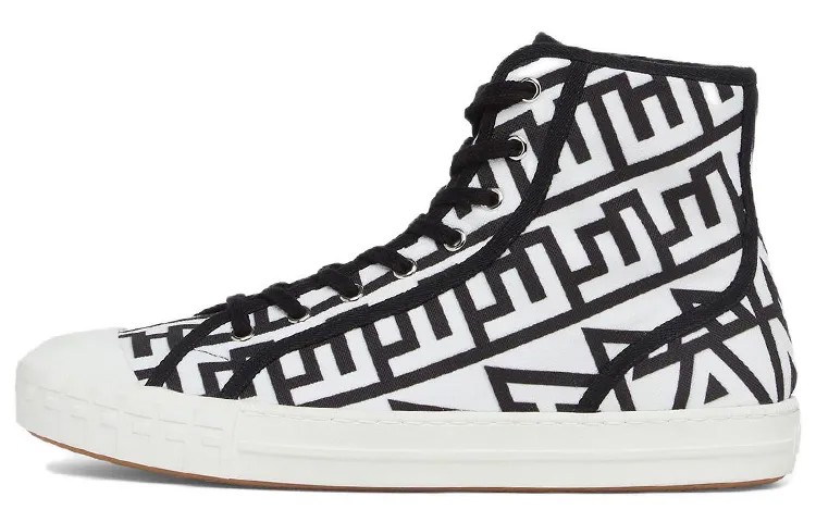 Domino Canvas Shoes Men High-top Black/white Fendi