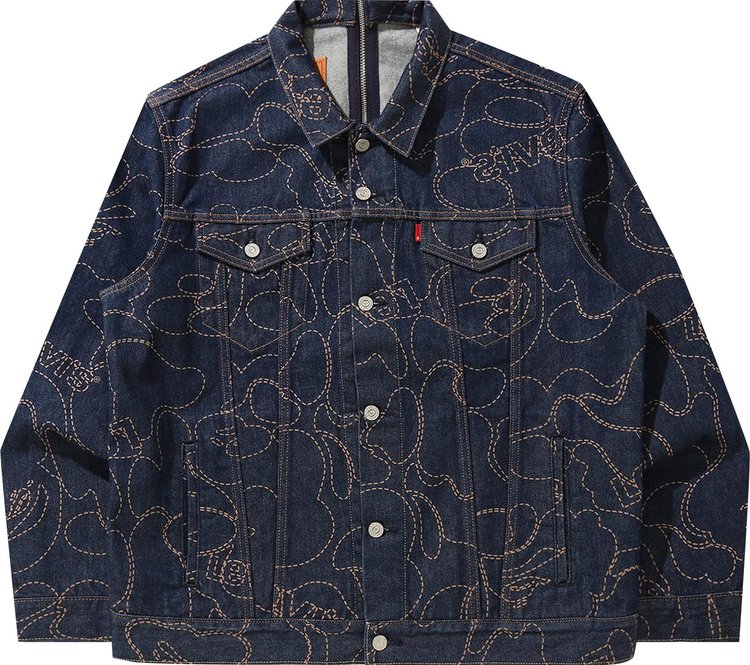 Куртка BAPE x Levi's Camo Trucker Jacket 'Navy/Indigo', синий