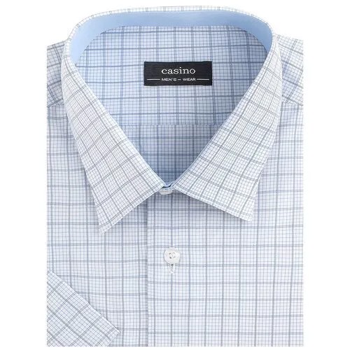 Рубашка мужская короткий рукав CASINO c125/0/99/2b/1, Прямой силуэт / Сlassic fit, цвет Голубой, рост 174-184, размер ворота 39