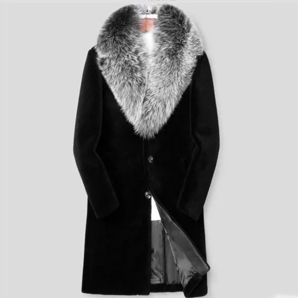 Толстое теплое пальто, Мужское пальто из меха норки на осень и зиму, мужское длинное пальто из цельного меха норки, меховой воротник из лисьего меха, теплое зимнее меховое пальто