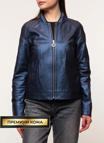 Кожаная куртка женская Каляев 45568 синяя 42 RU