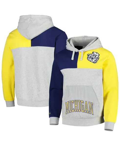 Мужской пуловер с капюшоном цвета Хизер Серый Мичиган Росомахи Mitchell & Ness