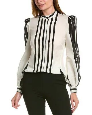 Женская блузка из смесового шелка на пуговицах Oscar De La Renta, белая 4
