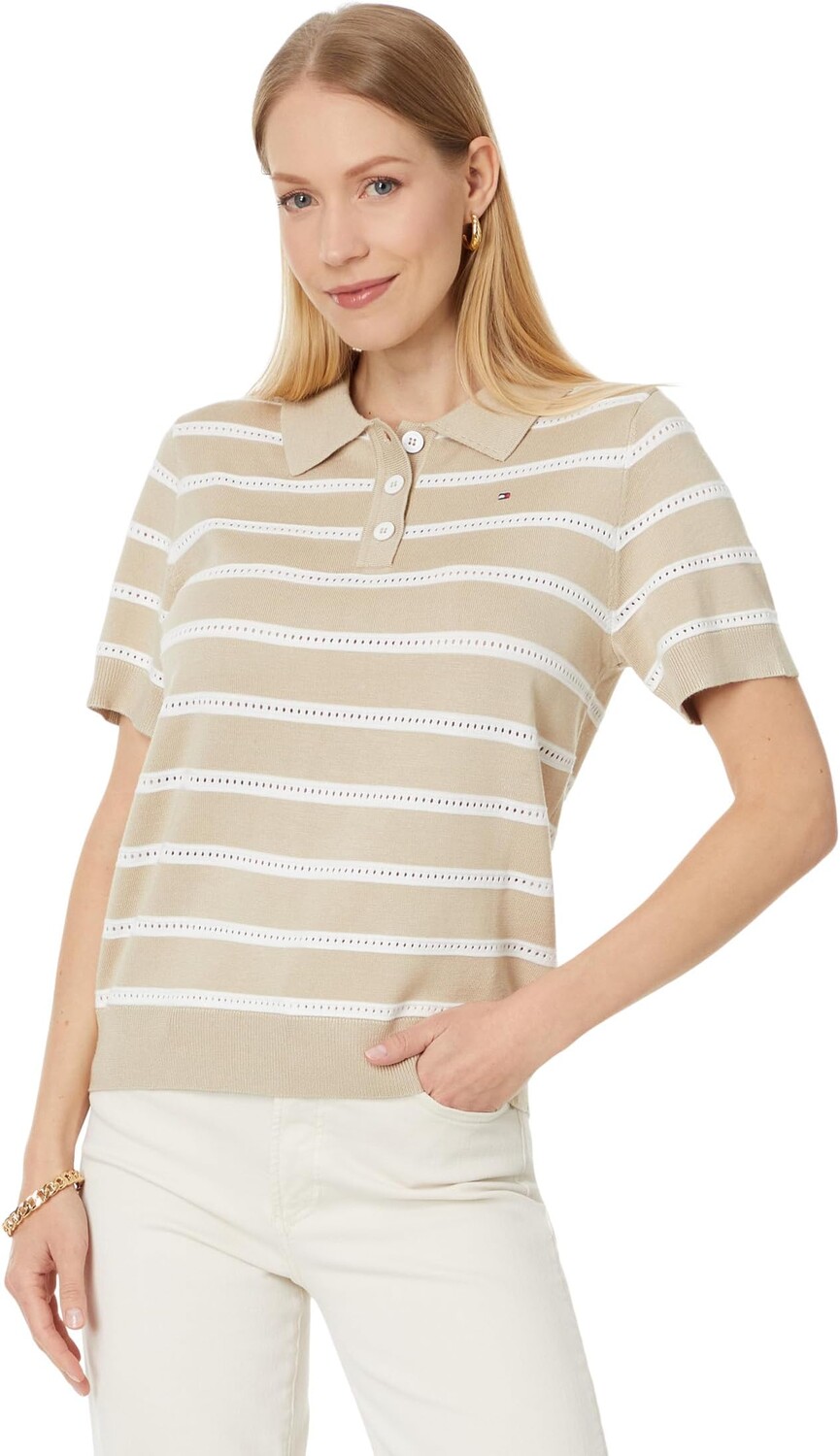 Свитер Tommy Hilfiger Short Sleeve Textured Stripe Polo Sweater, цвет Khaki Combo
