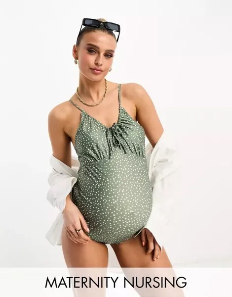 Зеленый купальник для кормления в горошек Mamalicious Maternity Mama.licious